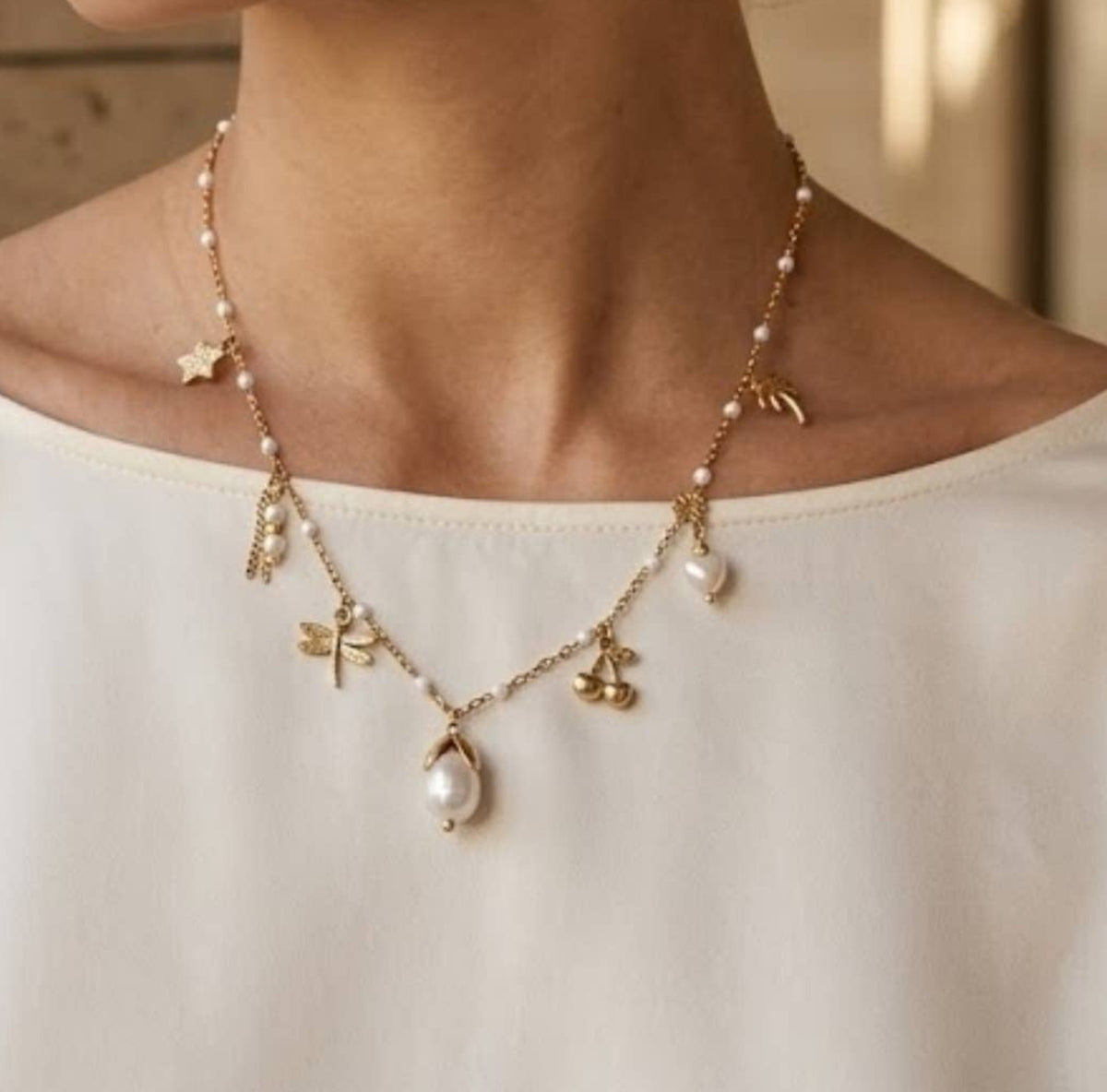 Ketting met natuurbedels – Boheemse charme: Roestvrij staal Verguld |Beautiva Boutique
