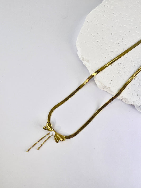 Ketting "Elegantie Knoop met Parel van roestvrij staal: Geelgoud |Beautiva Boutique