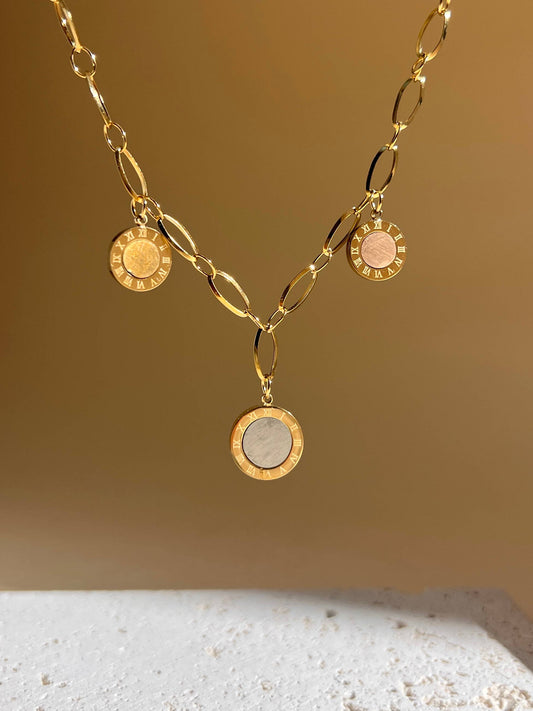Brede Roestvrijstalen ketting met ronde bedels en Romeinse cijfers|Beautiva Boutique