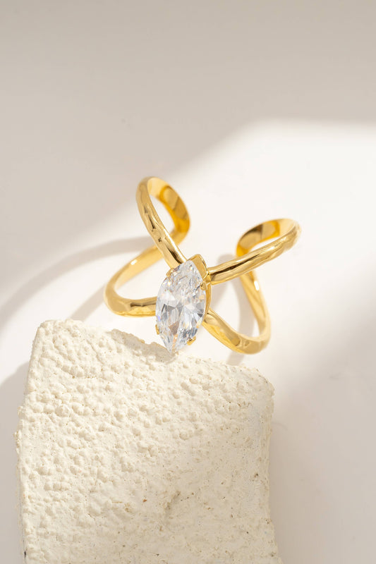Gouden ring met heldere marquise kristal modern open ontwerp|Beautiva Boutique