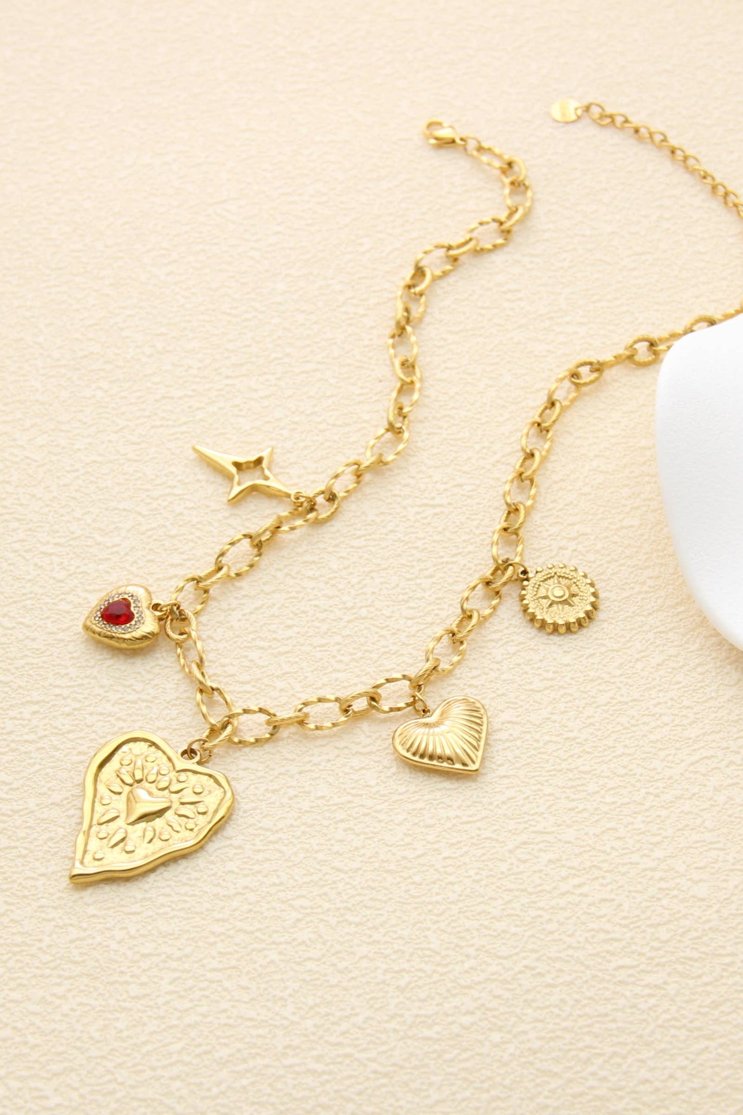 Halsketting Harten & Gouden Charms – Roestvrij Staal |Beautiva Boutique