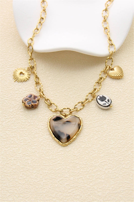 Hart & Gouden Symbolen Bedelketting – Roestvrij Staal |Beautiva Boutique