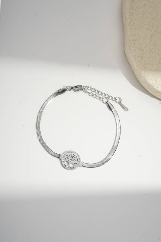 Verfijnde roestvrijstalen armband met levensboom motief Zilver | Beautiva Boutique