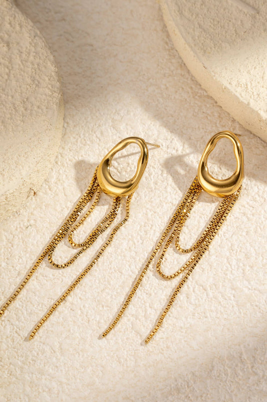 Gouden krullen oorbellen vloeiende hangers  roestvrij staal gouden beweging|Beautiva Boutique