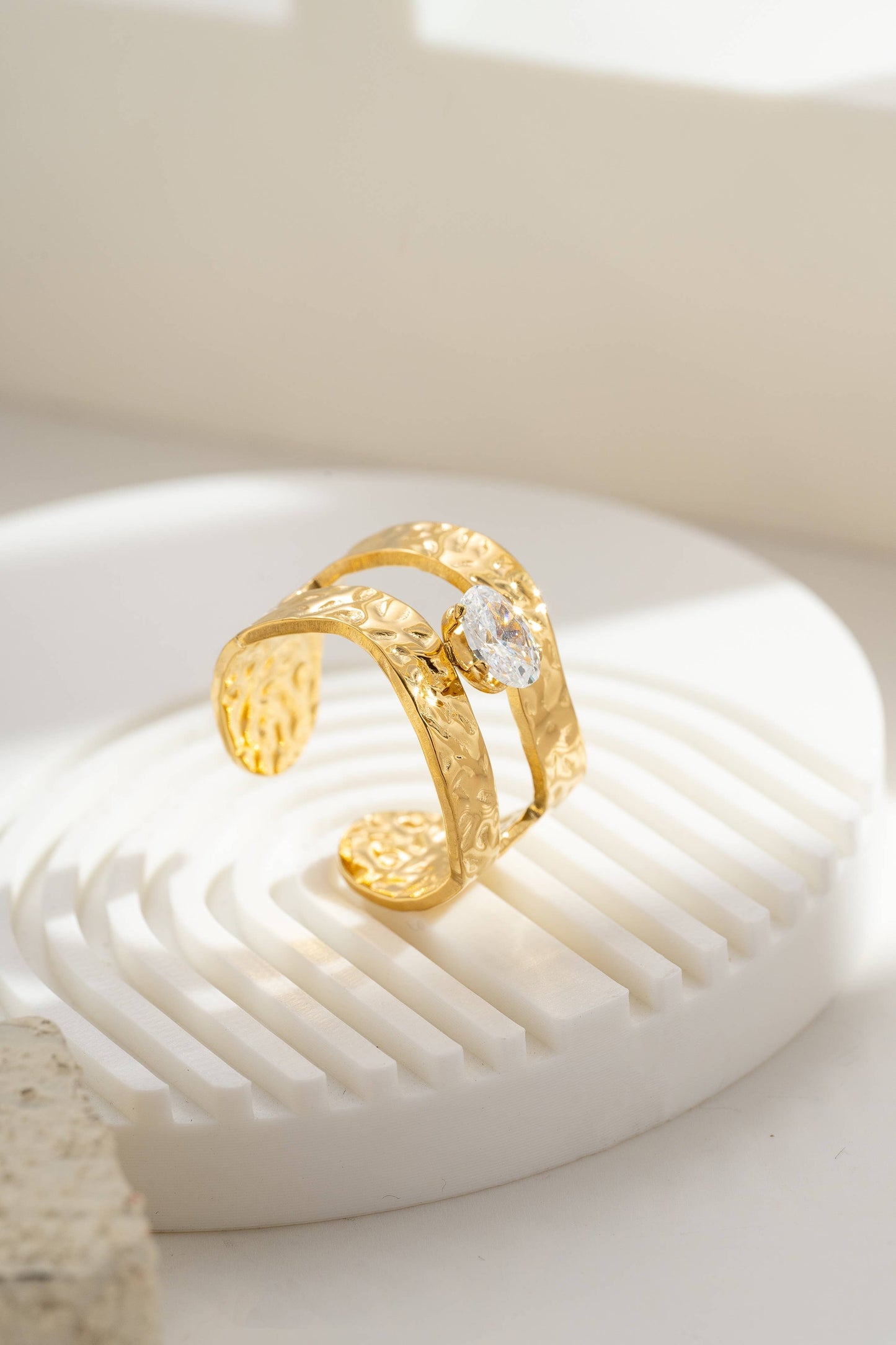 Gouden Ring Transparant Kristal Bladmotief Roestvrij Staal |Beautiva Boutique