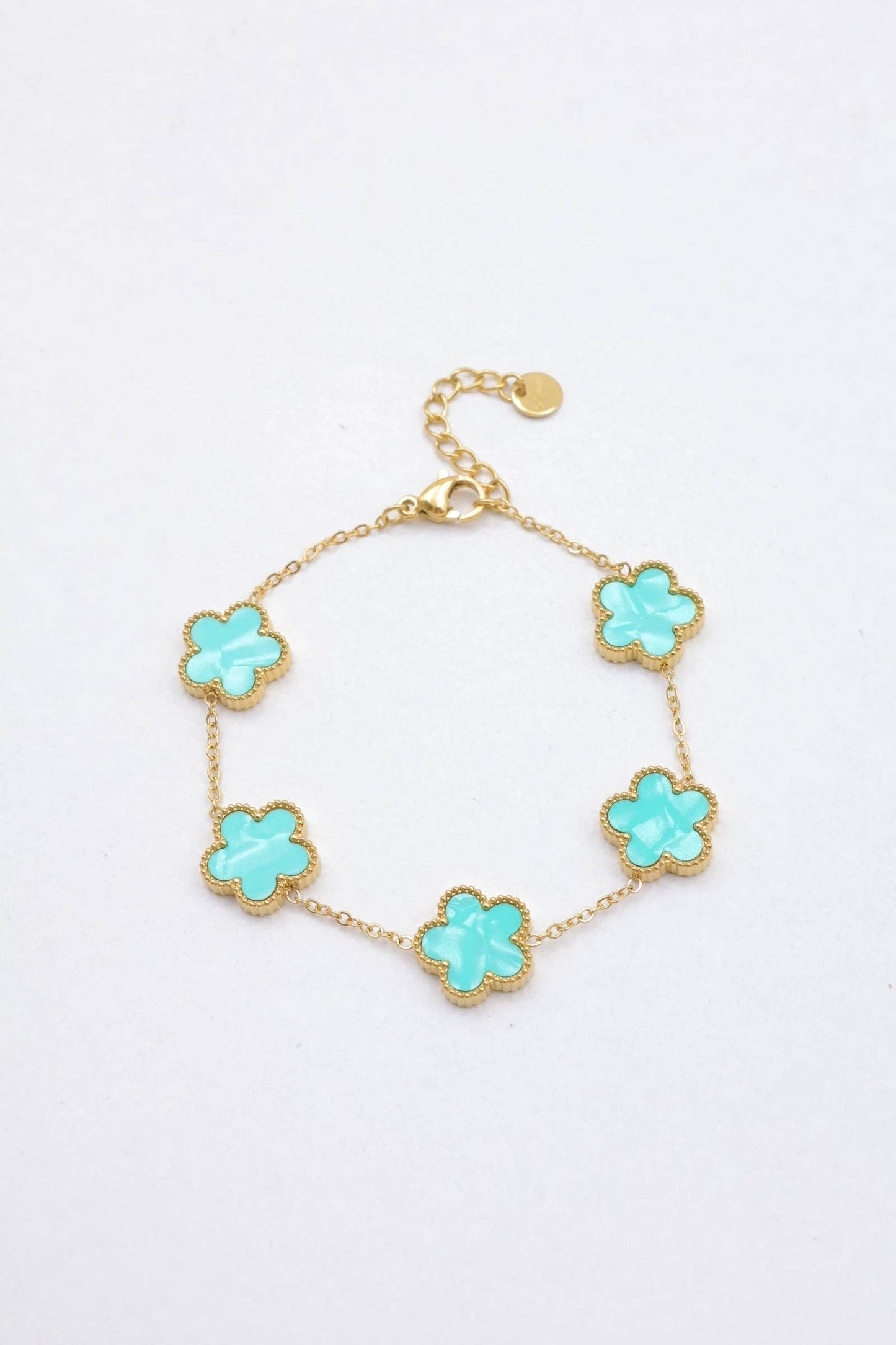Roestvrijstalen 14 Karaats Vergulde Klaver Armband kleur turquoise |Beautiva Boutique