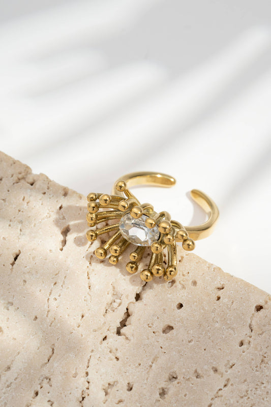 Gouden ring roestvrij staal kristal zon elegant design: Wit|Beautiva Boutique