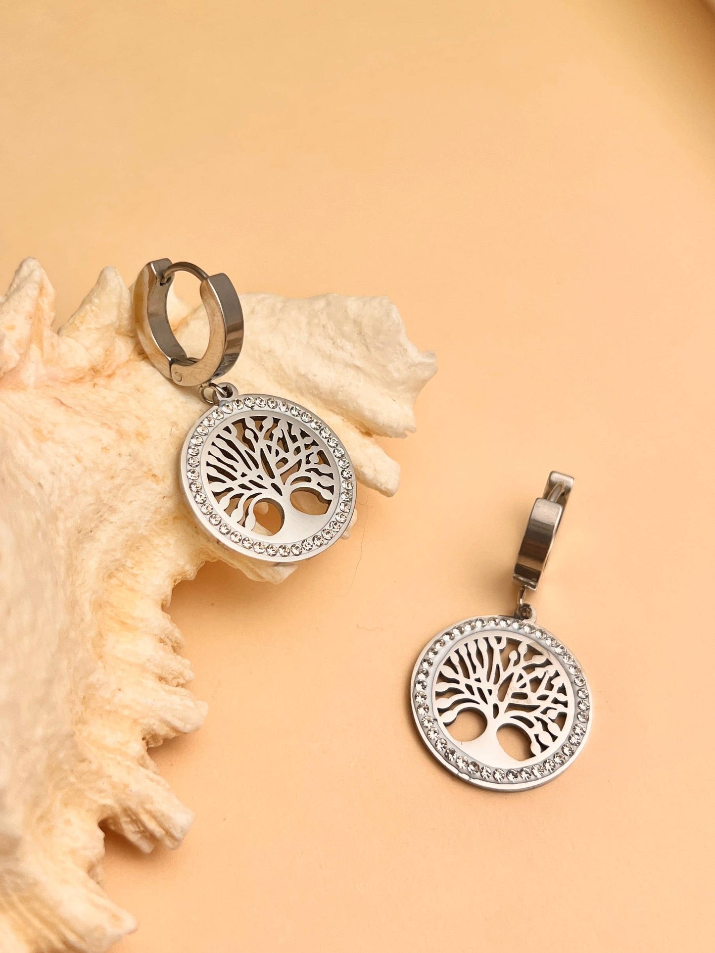 Zilverkleurige Roestvrij stalen Sieraden set levensboom|Beautiva Boutique