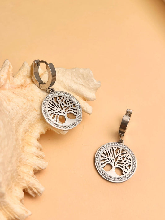 Oorbellen met levensboommotief van roestvrij staal Zilver | Beautiva Boutique