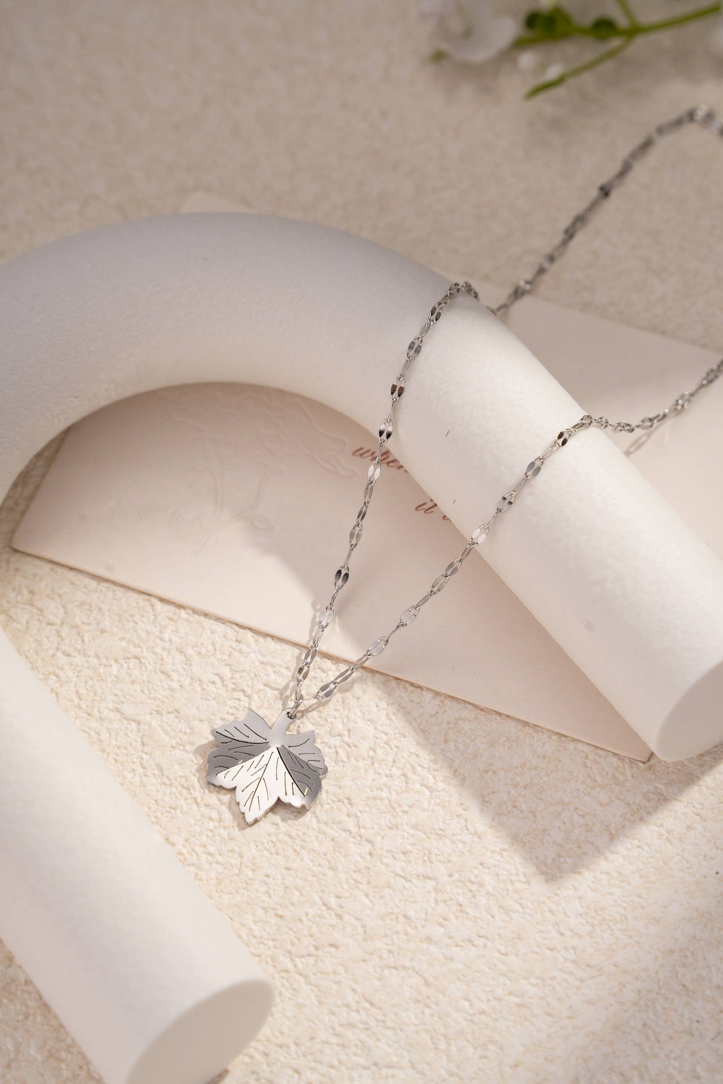 Elegante roestvrijstalen blad hanger ketting: Geld|Beautiva Boutique