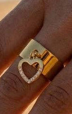 Hart Bedel Ring met strass steentjes Roestvrijstaal Verguld |Beautiva Boutique