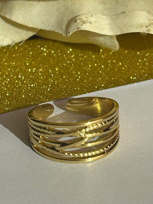 Verstelbare Ring Geometrisch Ontwerp In Roestvrij Staal: Verguld |Beautiva Boutique