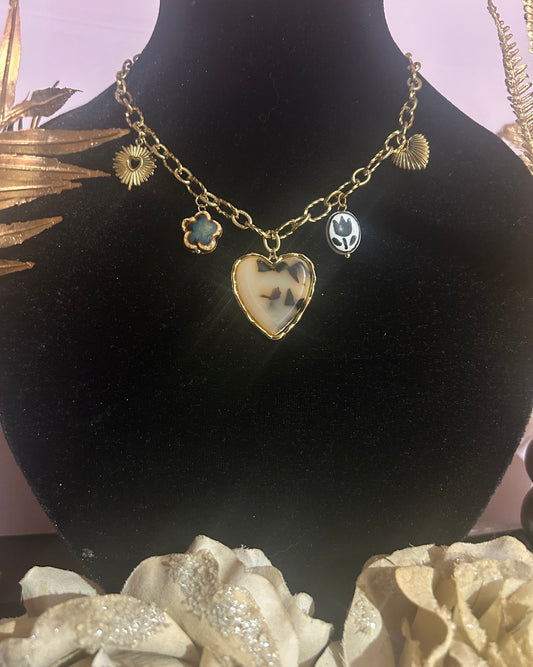 Hart & Gouden Symbolen Bedelketting – Roestvrij Staal |Beautiva Boutique