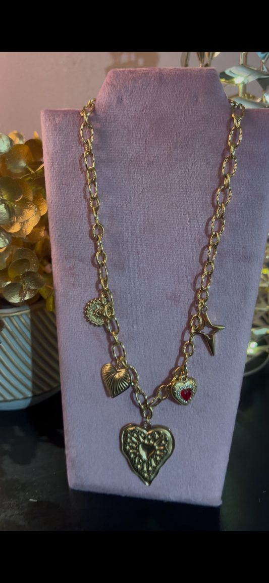Halsketting Harten & Gouden Charms – Roestvrij Staal |Beautiva Boutique