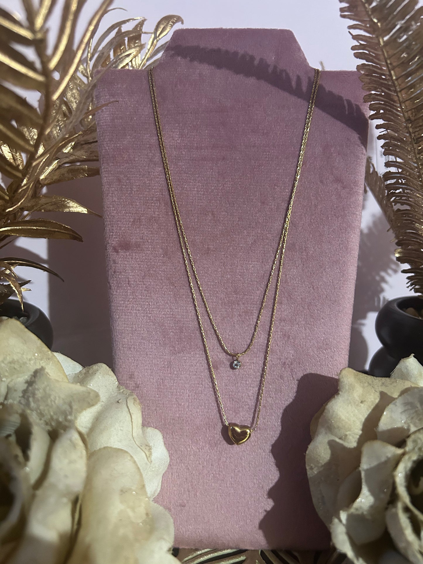 Dubbele wikkel ketting van roestvrij staal met hart en strass steentjes: Geelgoud|Beautiva Boutique