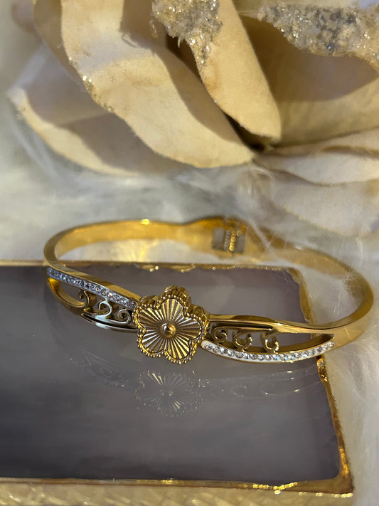 Jonc armband met keizerlijk bloemmotief in staal |Beautiva Boutique