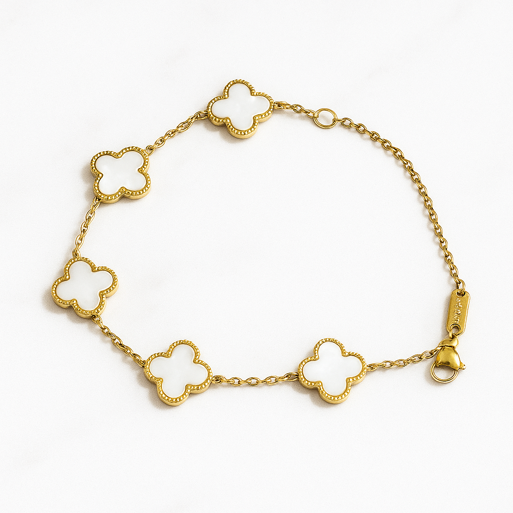 18K Vergulde RVS Armband White Clover Elegance| Beautiva Boutique