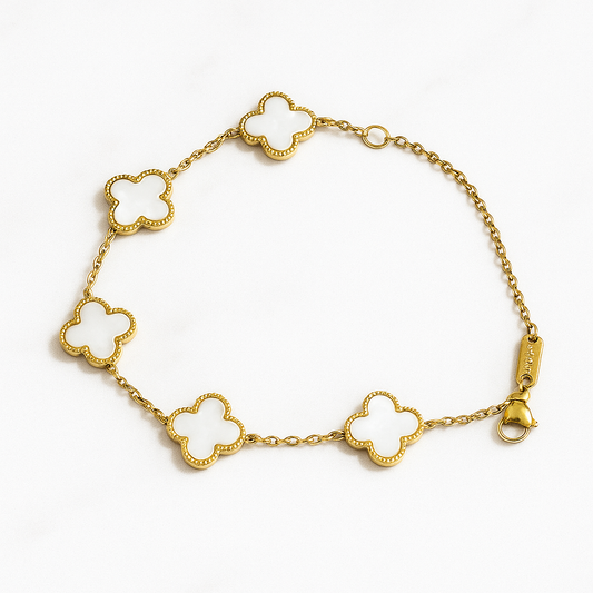 18K Vergulde RVS Armband White Clover Elegance| Beautiva Boutique