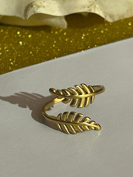 Luxe 18K Vergulde RVS Ring, Leaf Design| Beautiva Boutique