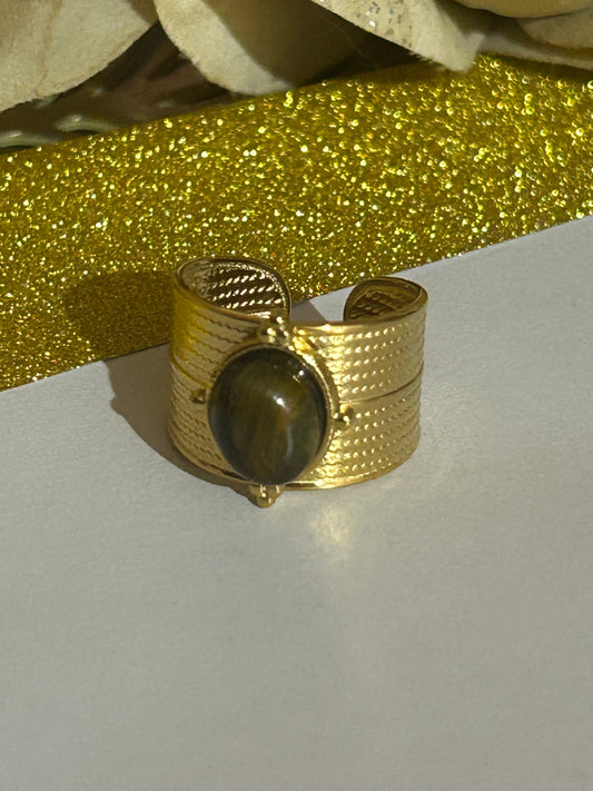 Verstelbare Gouden Ring van Roestvrij Staal met Natuurlijke Steen: Bruin | Beautiva Boutique