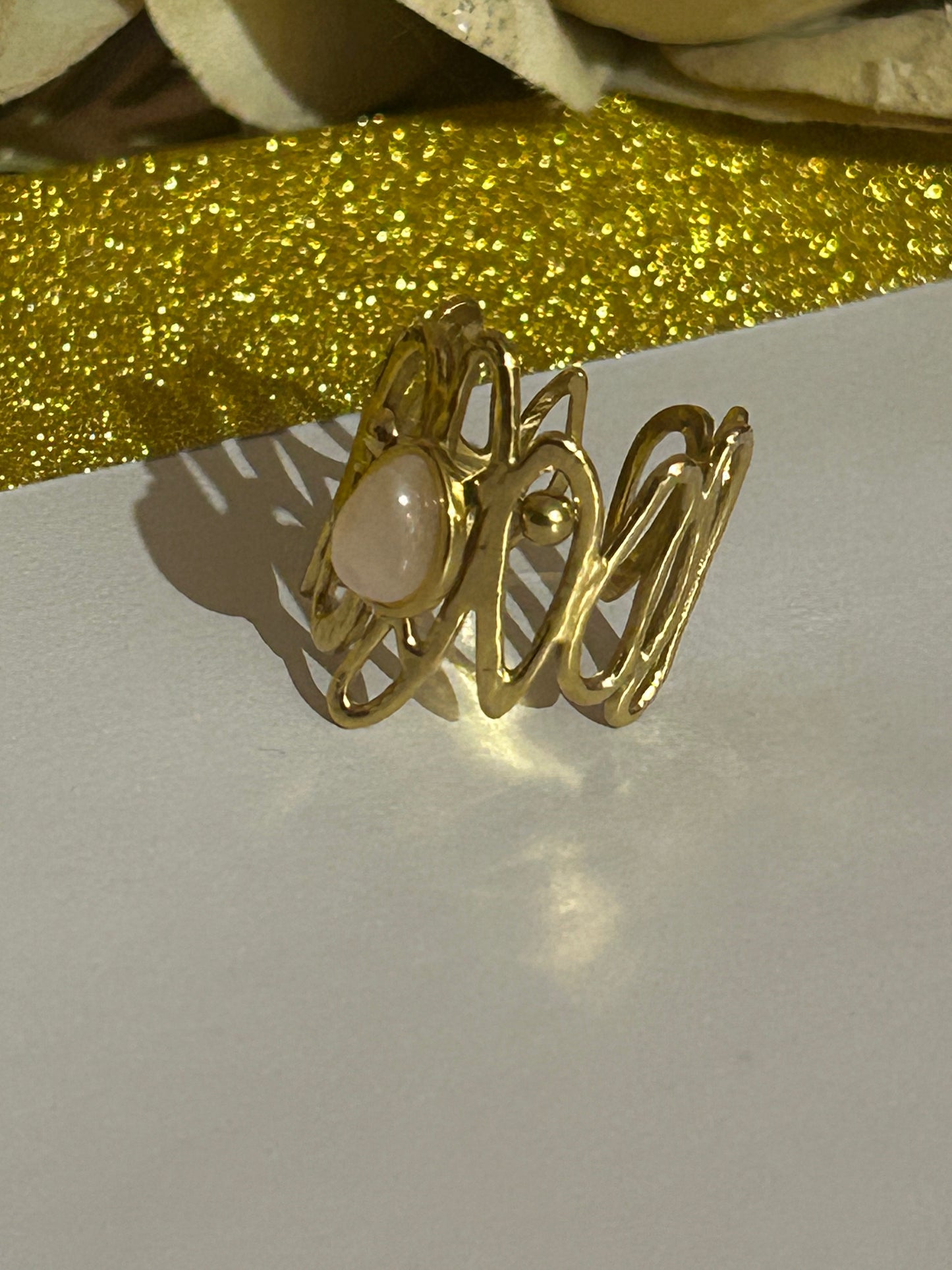 Verstelbare Ring Roestvrij Staal Natuurlijke Steen Elegantie: Rose | Beautiva Boutique