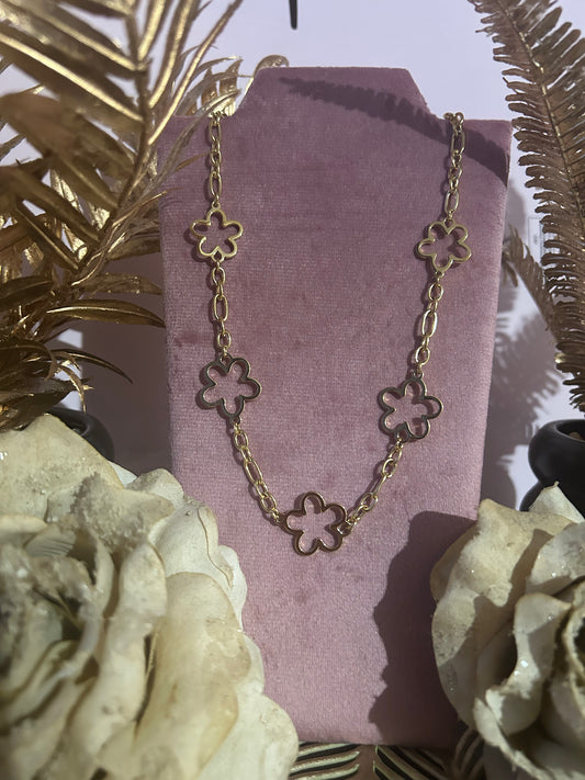 Ketting Schakels Bloem Goud Zilver Gesneden Elegantie Modern: |Beautiva Boutique