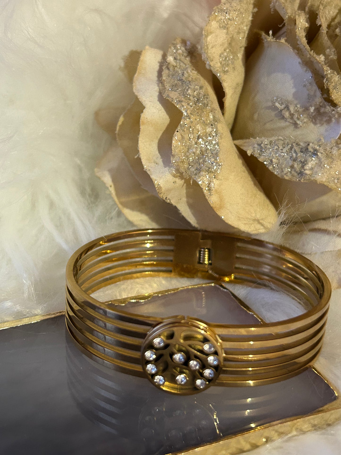 18K vergulde RVS Armband, Tree of Life Luxe Bangle|Beautiva Boutique