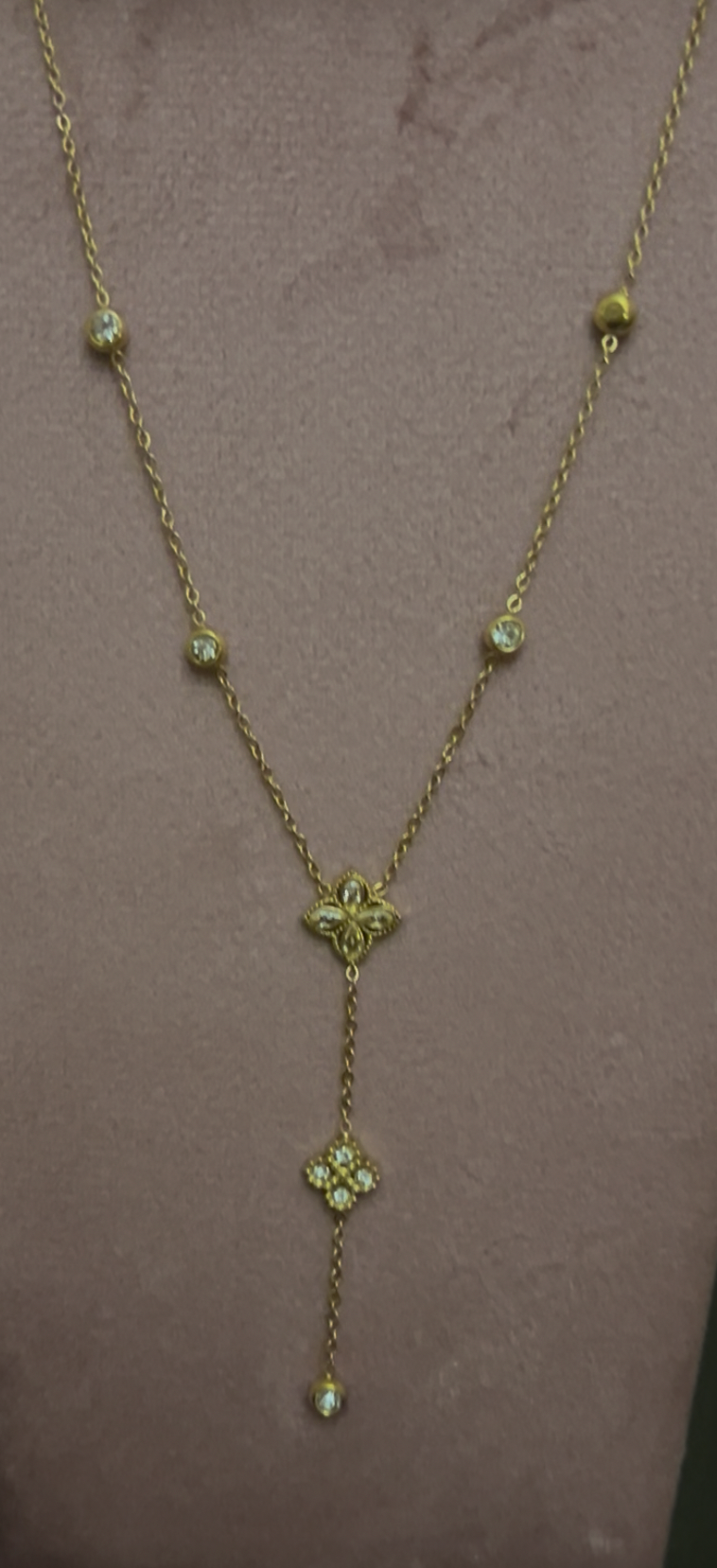 Roestvrijstalen Y Ketting Klaver versierd met kristal Elegantie goud | Beautiva Boutique