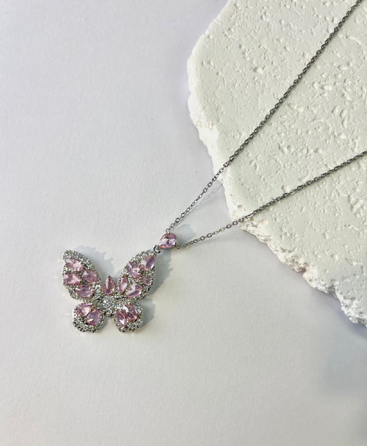 Tijdloze Roestvrijstalen Vlinderketting zilver\Roze|Beautiva Boutique