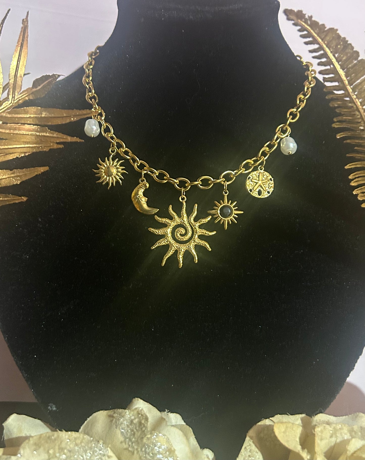 Zonne- en Sterrenketting – Hemelse Charms & Parels: Verguld |Beautiva Boutique