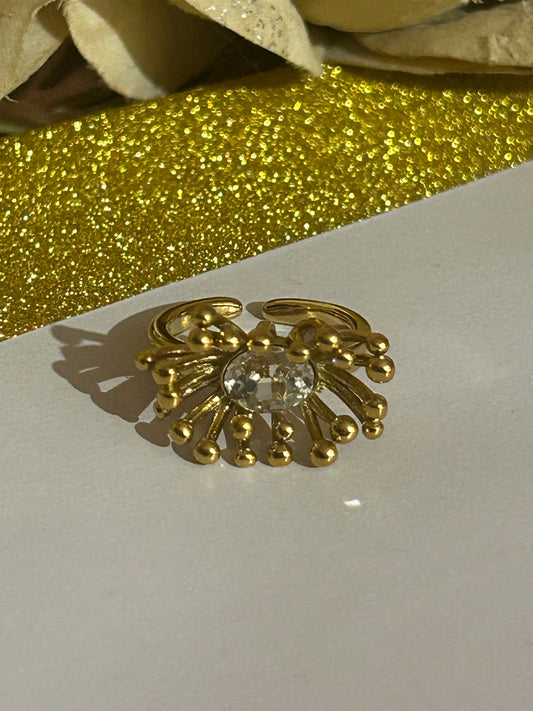 Gouden ring roestvrij staal kristal zon elegant design: Wit|Beautiva Boutique